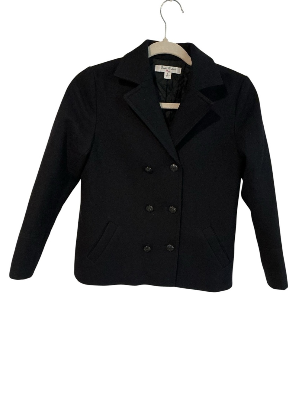 Brooks Brothers Fleece Black Peacoat Jacket Womens Small Petite Wool